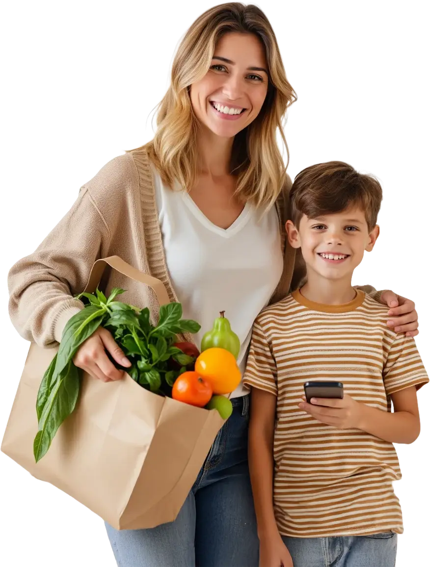 Família com compras