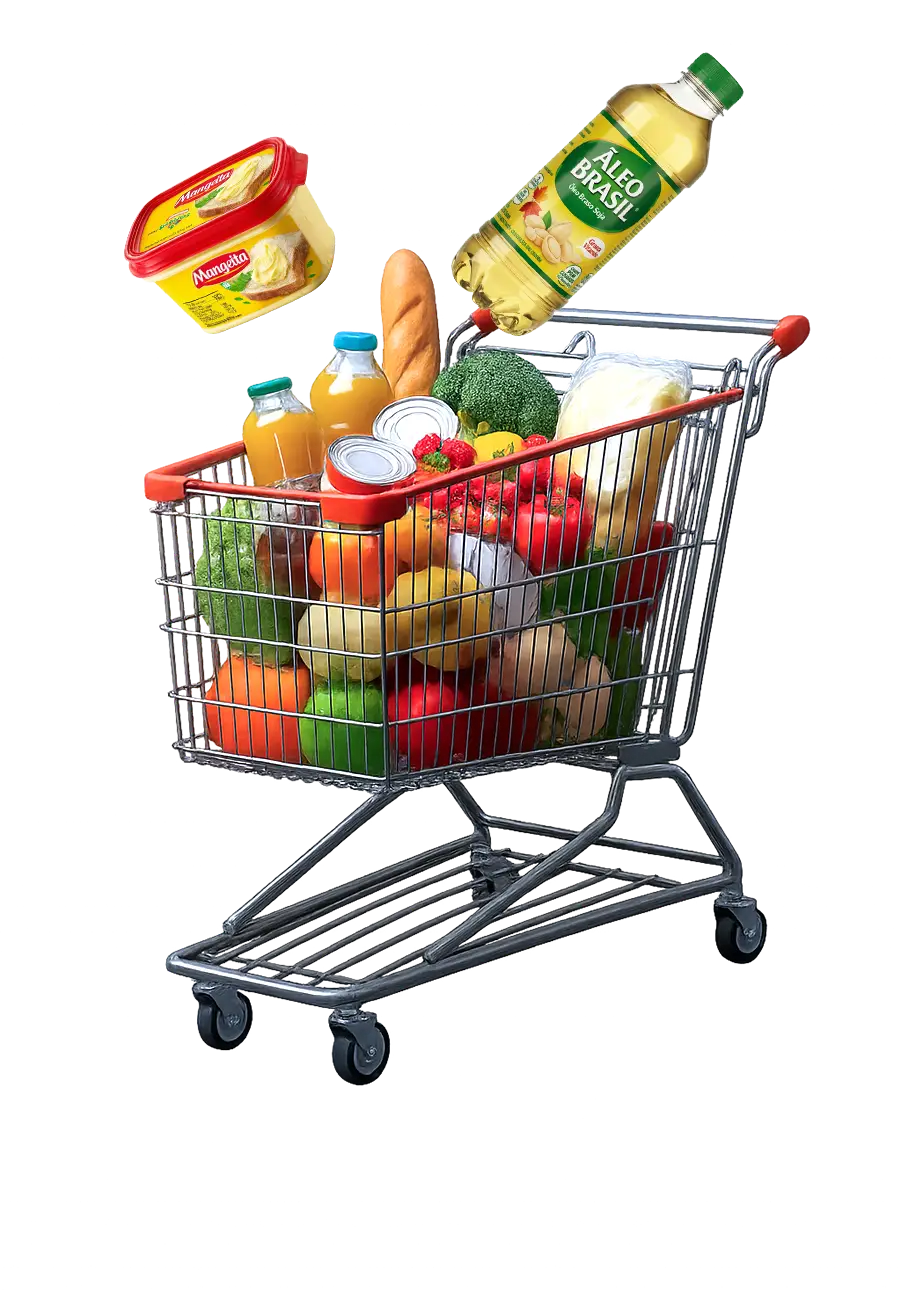 Carrinho de supermercado com produtos